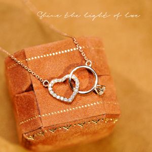 22090112 Damesjuwelen ketting 0.1CT Ring Diamant 0,15ct Hartvormige hangende chocker 40/45cm AU750 Rose Gold