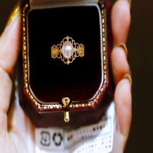 2209013003 Diaomondbox Jewelry ring 6-7mm oftewel parel au750 geel verguld sterling 925 zilver verstelbaar kant koninklijk vintage sty230c