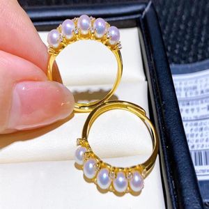 220901401 Diaomondbox Jewelry ring 5 3 5-4mm aka parel au750 geel verguld sterling 925 zilver verstelbare strass zicron272A