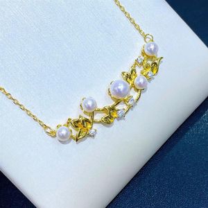 Collier de bijoux en perles pour femmes, alias 4-6mm, fleurs, pendentif ras du cou, 40 45cm, au750, plaqué or jaune 18 carats, 291G, 2209102