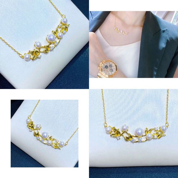 2209102 Collier de bijoux de perles pour femmes alias 4 à 6 mm Fleurs pendantes Chocker 40/45 cm AU750 AULLAQUE GOL PLADE ORIGINAL Qualité d'origine