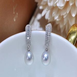 22091701 Diamondbox -Jewelry Boucles d'oreilles Strads Grey Pearl Sterling 925 Silver Rhinestone Zirconia 9 mm Akoya Round Pendant charme Gift 240Z