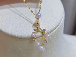 22091903 Collier bijoux femme perle akoya 3-5mm strass zircone crochet pendentif tour de cou 40/45cm plaqué or jaune 18k