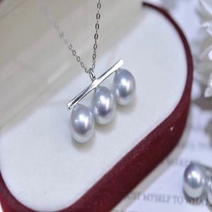 22092603 Collier de bijoux de perle féminin Akoya 8-9 mm Trois gocker pendant 18K Gold Gold Gold cadeau d'anniversaire élégant GE317F