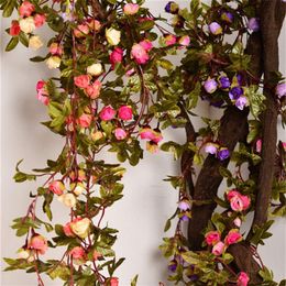 Fausses Roses en soie, vigne de lierre, 220cm, fleurs artificielles avec feuilles vertes, pour décoration de mariage à domicile, guirlande suspendue, Decor341h