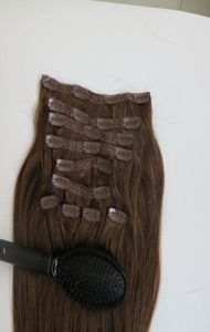 220g 10pcsset 20 22 inch Clip in human hair extensions Braziliaans haar 6 middenbruine kleur Remy steil haar weeft kam7785453