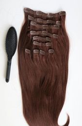 220g 20 22 inch Clip in human hair extensions Braziliaans haar 33 kleuren Remy steil haar weeft 10 stuks set kam7311812