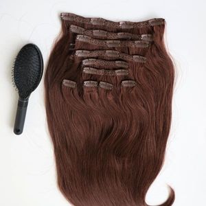 220 g 20 22 inch clip in menselijke haarextensions Braziliaanse haar 33 # kleur Remy straight haar weeft 10pcs / set gratis kam