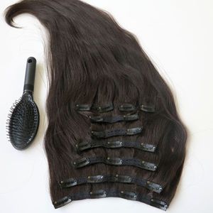 220 g 20 22 inch clip in menselijke haarextensions Braziliaanse haar 1B # / uit zwarte remy straight haar weeft 10pcs / set gratis kam
