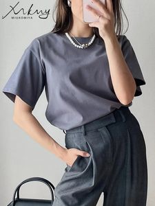 220g Coton T-shirts Basic Femmes Oversize Tops Solid Summer Summer Summer Grey Grey Surdimension Tshirt Green Womens Dames 240422