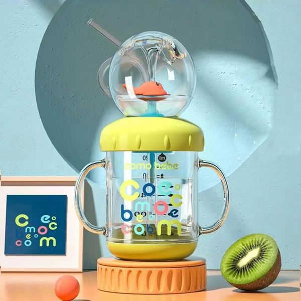 220ML Kid eau verre apprentissage tasse Portable bouteille à boire baleine eau pulvérisation tasse en plein air eau tasse paille alimentation bouteille d'eau cadeau 240304