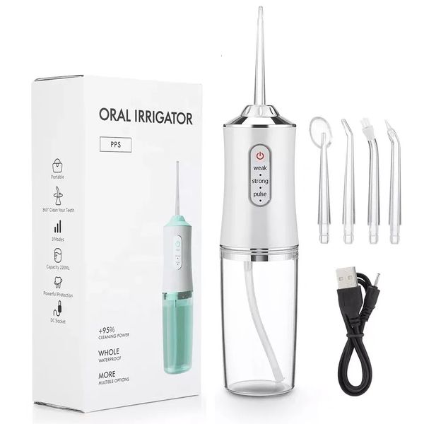 Irrigateur buccal sans fil, fil dentaire à eau, pour le nettoyage et le blanchiment des dents, 3 modes de pression, 4 pointes de Jet, étanche IPX7, 220ml, 240108