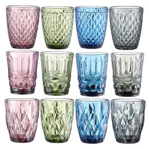 Copas de vino de 220ml, vasos de cristal de colores con diseño Vintage de diamante en relieve, vasos románticos para beber cerveza y champán