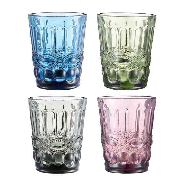 Verres à vin de 220 ml, gobelets en verre coloré avec motif vintage en diamant en relief, verres à champagne romantiques pour fête, mariage, festival