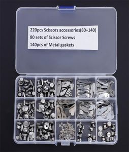 220pcsbox Accesorios de tijera para el cabello Tamaños de mezcla tornillos de tijera y juntas de metal Kit de reparación de tijeras de salón Use PJ0015 25516162