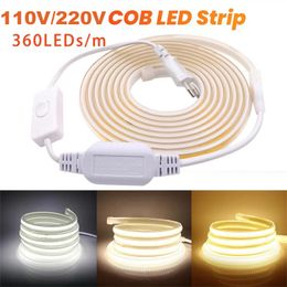 220V 110V 360COB 288cob Light Light Light Super Bright Imperprooor Lampe extérieure d'éclairage de bande LED flexible avec US / UE