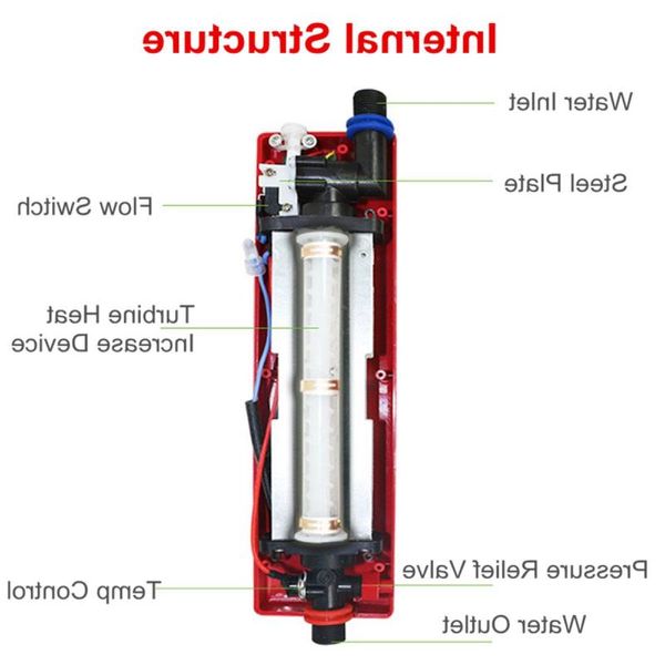 Freeshipping 220V 3000W Calentador de agua caliente instantáneo sin tanque eléctrico Kit de manguera para cabezal de ducha Baño Uso de la cocina Calentador de agua caliente instantáneo S Nqac