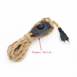 220V Cord d'alimentation de fiche Euro 220V Corde de jute de chanvre vintage tressée recouverte de commutateur ON / OFF 2 mètres de long pour les cordons de lampe murale