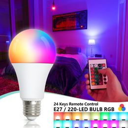 220V E27 LED RGB Lámpara Bulb de foco 5W 10W 15W IR Control remoto Bombilla LED 2835SMD Colorida LED Smart LED RGBW Decoración del hogar