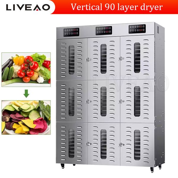 Máquina deshidratadora de alimentos eléctrica de 220V, 90 capas, secadora de carne, té, verduras, frutas, pescado, acero inoxidable