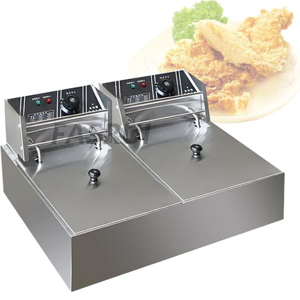 Freidora de alimentos eléctrica de 220V, freidora profunda comercial, patatas fritas, freidoras de pollo con tanques, cestas de acero inoxidable