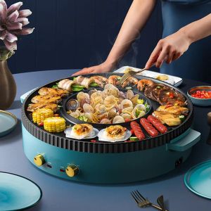 220V elektrische grill hotpot anti-stick barbecue broodrooster oven 2 in 1 2 smaakhotpot multi cooker