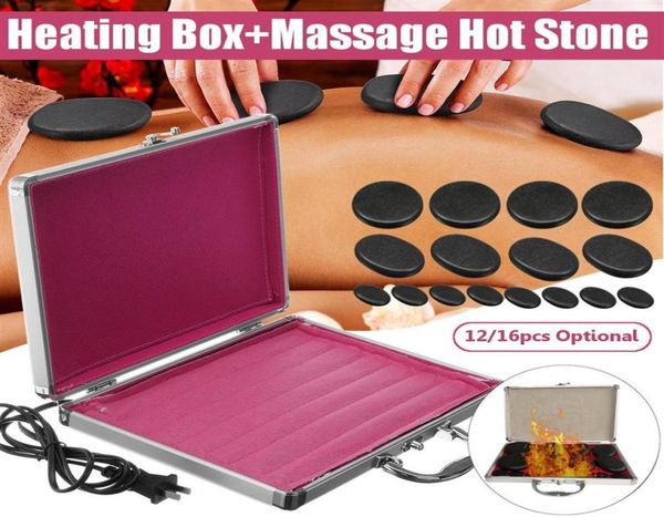 220V Boîte de chauffage électrique Réchauffeur de chauffage de chauffage Salon Spa Beauté 16 PCS 3 tailles Volcanic Massage Pierres Masse-masseur Stones Kit X04286F6506117