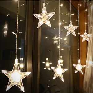 220 V EU Plug LED Star Christmas Curtains Lights Indoor / Outdoor Garland String Fairy Lamp voor Holiday Wedding Party Decoration 201203