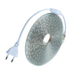 220 V LED Flexibe Tape SMD5050 LED Strip met Power EU Plug 60 LED / M IP67 Waterdichte Outdoor Woondecoratie String Verlichting Gratis verzending