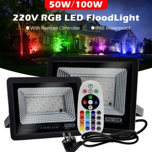220V LED-schijnwerper 50W 100W IP66 Waterdichte RGB-spot Buiten Kleur veranderende RGB-schijnwerper voor tuinlandschapsverlichting
