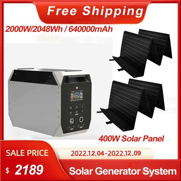 Centrale électrique Portable 220V 2000W, avec panneau solaire 200W, système de générateur solaire 1000W, onduleur 12V 220V, batterie externe, cellule Lifepo4