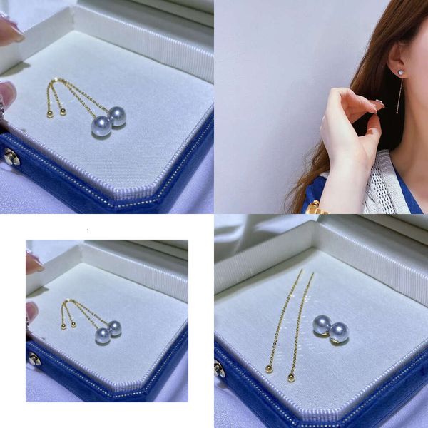 22101302 Diamondbox - Boucles d'oreilles de bijoux perles pendons au750 or 7-8 mm akoya classique rond long filet