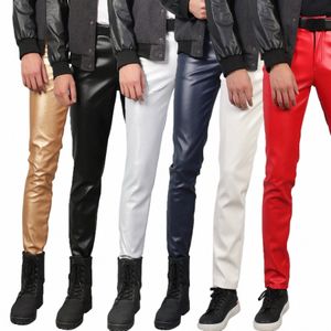 # 2212 Noir Blanc Rouge Soer Or Serré Faux Pantalon En Cuir Hommes Plus Taille 38 Stretch Brillant PU Pantalon Hommes Joggers Hip Hop Pantalon 31g5 #