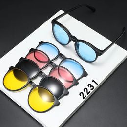 2231A Magnetische Sonnenbrille Clip Optische Brillengestell 6 IN 1 Damen Herren Polarisierte ODER Nachtsicht-Mehrzweckbrille 240118
