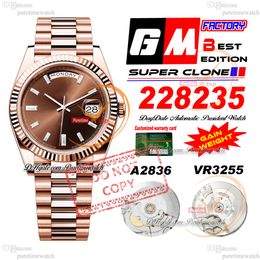 228235 Daydate A2836 VR3255 Automatic Mens Watch GMF V3 Rose Gold Brown Diamond Stick Ical