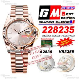 228235 Daydate A2836 VR3255 Automatic Mens Watch GMF V3 Rose Gold Diamond Stick Diam