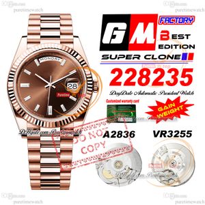 228235 Daydate A2836 VR3255 Automatic Mens Watch GMF V3 Rose Gold Brown Diamond Stick Ical