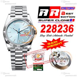 228236 Daydate VR3255 Automatic Mens Watch ARF V2 40mm Ice Blue Stick Markers 904L Bracelet Bracelet Super Edition Même carte de série Gain Weight Putetime PTRX