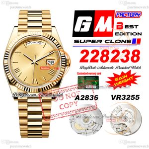 228238 Daydate A2836 VR3255 Automatic Mens Watch GMF V3 Yellow Gold Roman Dial 904L President Bracelet Super Edition Même carte de série Gain Weight Putetime