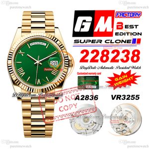 228238 Daydate A2836 VR3255 Automatische heren Watch GMF V3 Geelgoud groen Romein