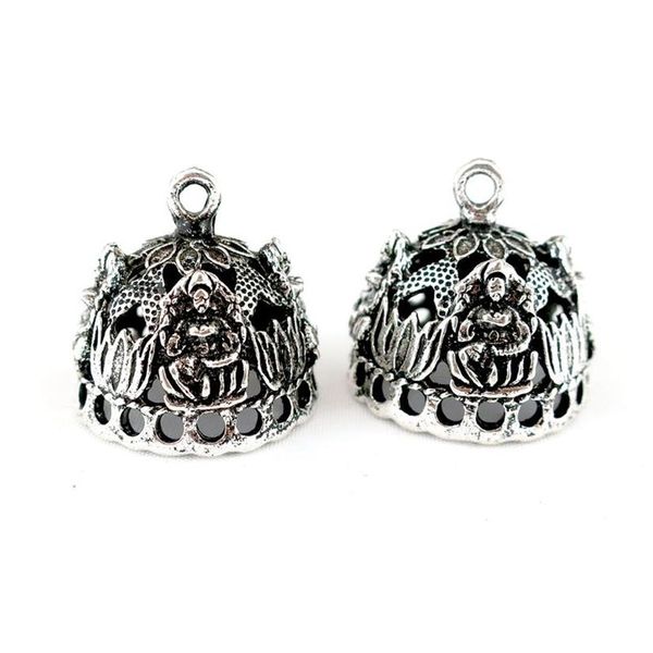 22843 4pcs / lot Vintage Argent Creux Bouddha Lotus Couronne Chapeau Courbe Carve Filigrane Pendentif Gland Cap Perle Cap248y