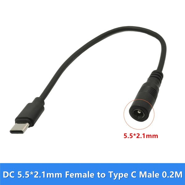 Connecteur femelle vers USB Type C mâle, 22awg DC 5.5x2.1mm, adaptateur d'alimentation, connecteur USB 5V pour dispositif de chargement USB de Type C
