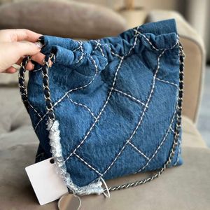 22B denim vuilniszak ontwerper vrouwen schoudertas zilveren hardware luxe handtas munt matelasse ketting crossbody tas boodschappentas 240415