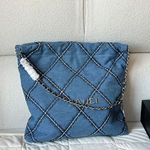 22b Denim Vuilniszak Mode Dames Schoudertas Diamant Check Zilver Hardware Metalen Letters Luxe Handtas Munt matelasse Ketting crossbody tas Boodschappentassen 22 30cm