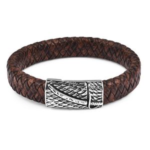 22 cm sieraden punk zwart blauw gevlochten lederen armband voor mannen roestvrij staal magnetische sluiting mode armbanden kerstcadeau 10 stks