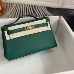 22cm mini portemonnee ontwerpers tas damesmode clutch bag epsom Leer handgemaakte stiksels groene kleur vele kleuren snelle levering