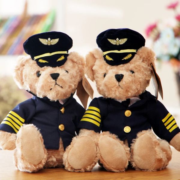 22 CM pilote ours en peluche en peluche capitaine agent de bord poupée cadeau d'anniversaire enfants bébé pour avion modèle jouet scène 231225