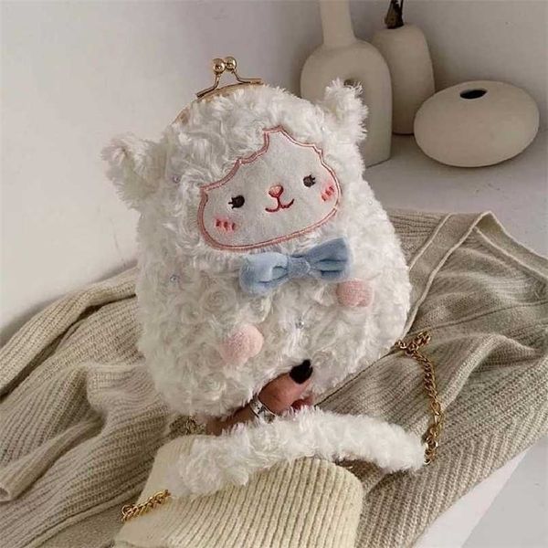 22cm mouton dessin animé peluche animal en peluche sac à dos mode téléphone pièce de monnaie chaîne sac d'école jouet pour enfants cadeau pour fille femmes 220209