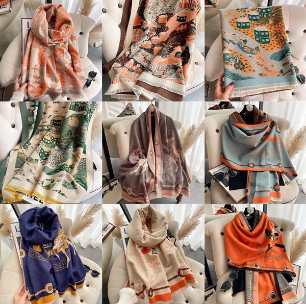 22color haut de gamme femmes de luxe designer lettre impression foulards en cachemire automne hiver classique épaissir garder au chaud châle écharpe femmes laine filature écharpes
