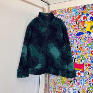 22FW Designer Fashion Men's Wool Nieuwe Teddy Dark Green Stand Kraag Jacquard Cashmere Zipper Jacket Geleidelijke verandering Camouflage jas